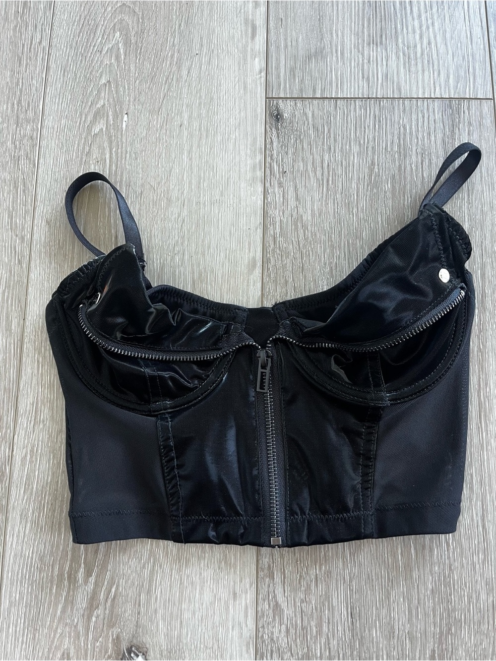 Forever 21 Black Satin/latex Zipper Bustier Camisole Top